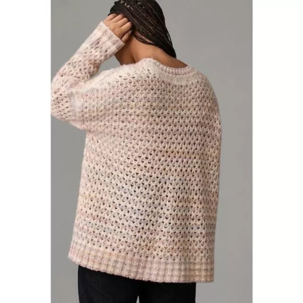 By Anthropologie Oversized Mesh Stitch Pullover Sweater Cotton Blend Size S - Picture 5 of 13